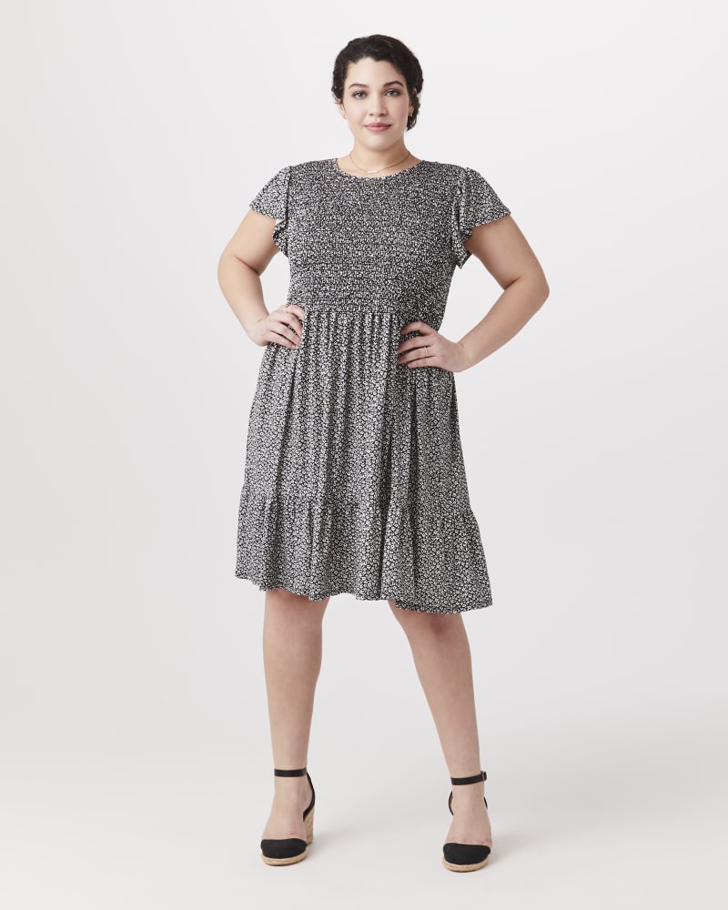 Plus size model with rectangle body shape wearing Elizabeth Flutter-Sleeve Dress by Meri Skye | Dia&Co | dia_product_style_image_id:154363